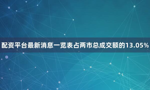 配资平台最新消息一览表占两市总成交额的13.05%